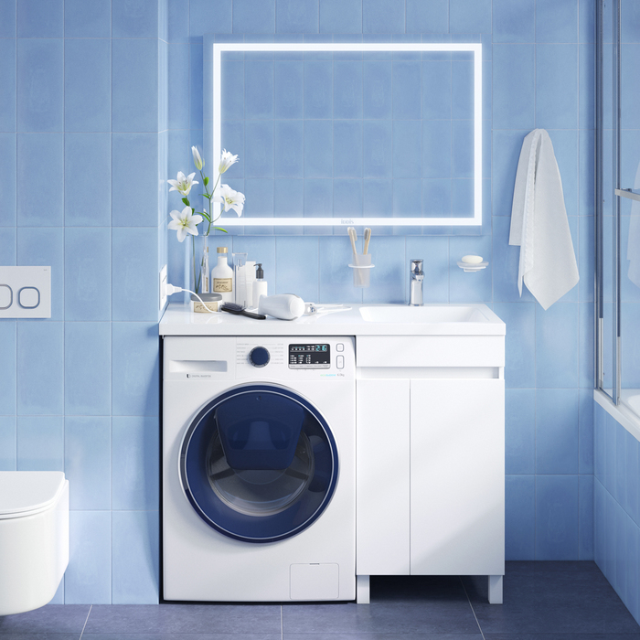 Фото Тумба с умывальником напольная для стиральной машины с дверцами, 110 см, правая, белая, Optima Home, OPH11RDi95K 4