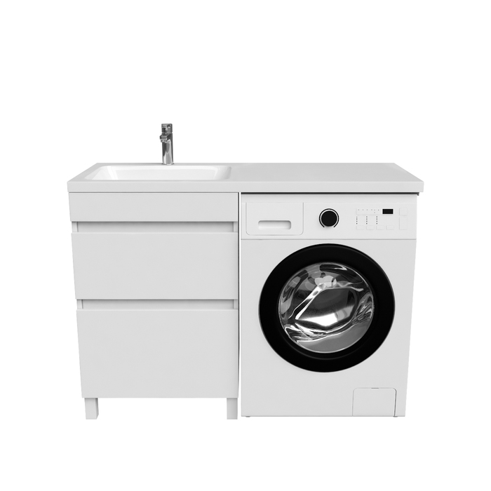 Фото Тумба с умывальником напольная для стиральной машины с ящиками, 120 см, левая, белая, Optima Home, OPH12LBi95K 0