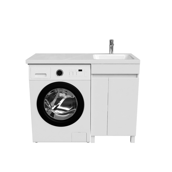 Фото Тумба с умывальником напольная для стиральной машины с дверцами, 110 см, правая, белая, Optima Home, OPH11RDi95K 1