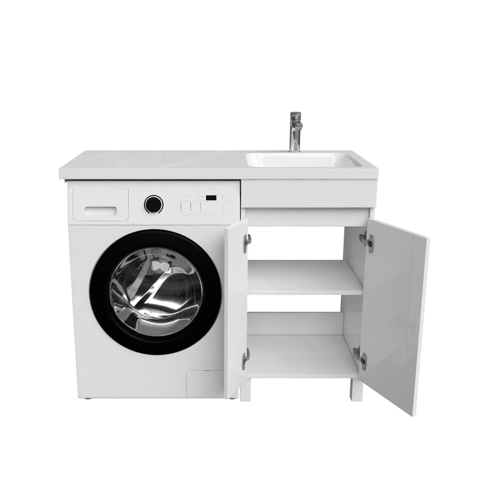 Фото Тумба с умывальником напольная для стиральной машины с дверцами, 110 см, правая, белая, Optima Home, OPH11RDi95K 1