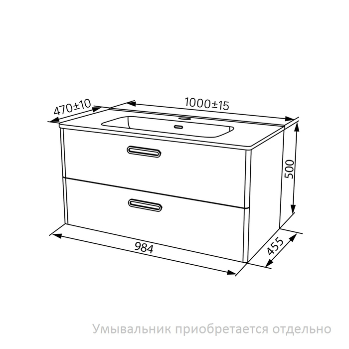 Фото Тумба подвесная, 100 см, серый, Brick, IDDIS, BRI10G0i95. Подходит умывальник: 0101000i28 6