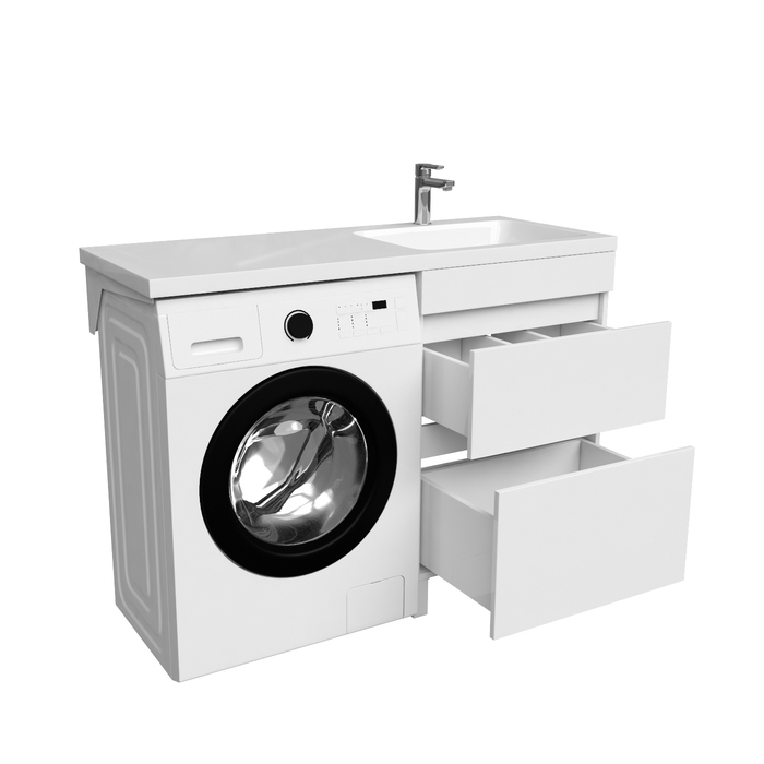 Фото Тумба с умывальником напольная для стиральной машины с ящиками, 120 см, правая, белая, Optima Home, OPH12RBi95K 3